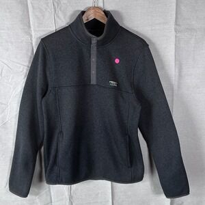 LL Bean Mens Sweater Fleece Pullover Snap T Gray Medium Regular Mock Neck
